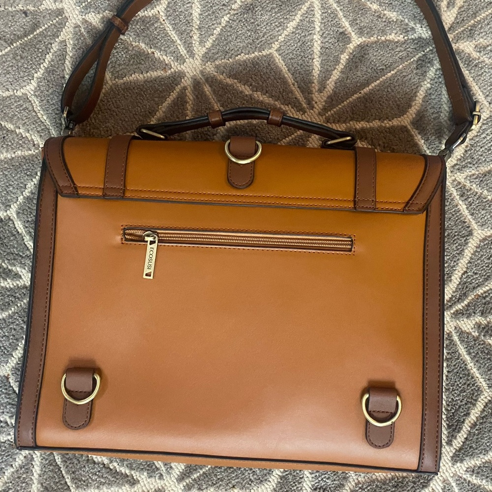 Brown and White Vegan Leather Laptop Bag - Picture 3 of 16